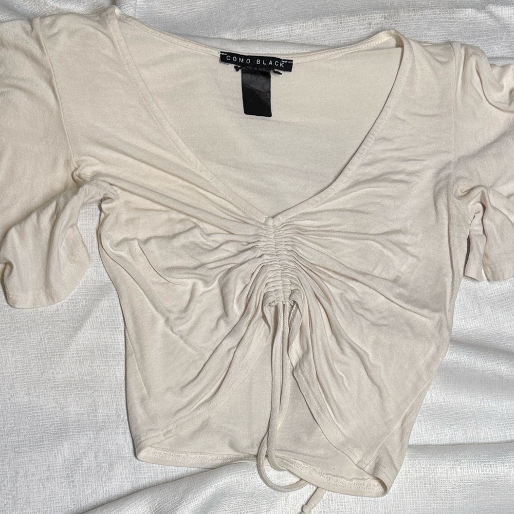 Cream White Ruched Tie Front Top | Y2K Coquette Fairycore